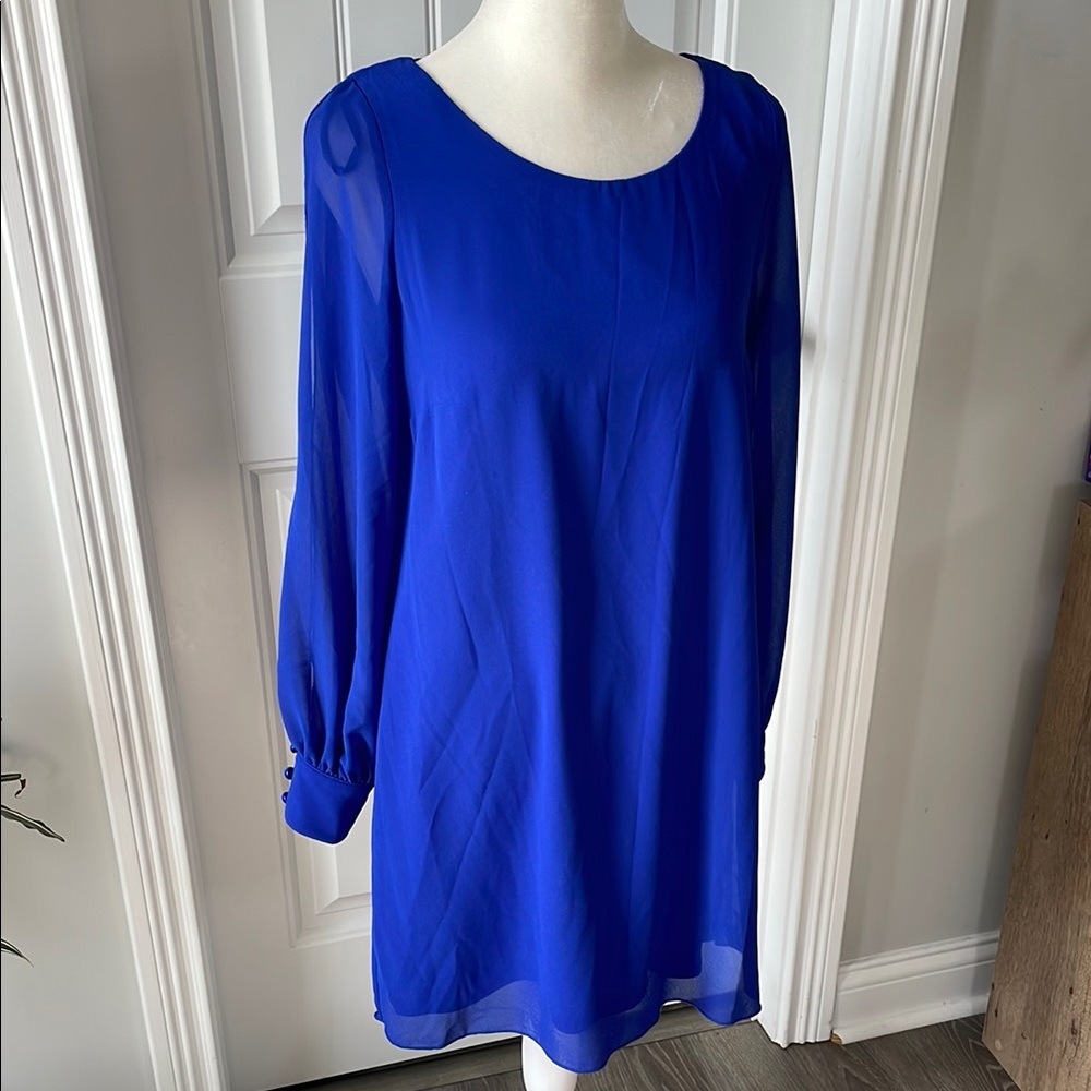 I.N. San Francisco Vibrant Blue Long Sleeve Dress (size small)